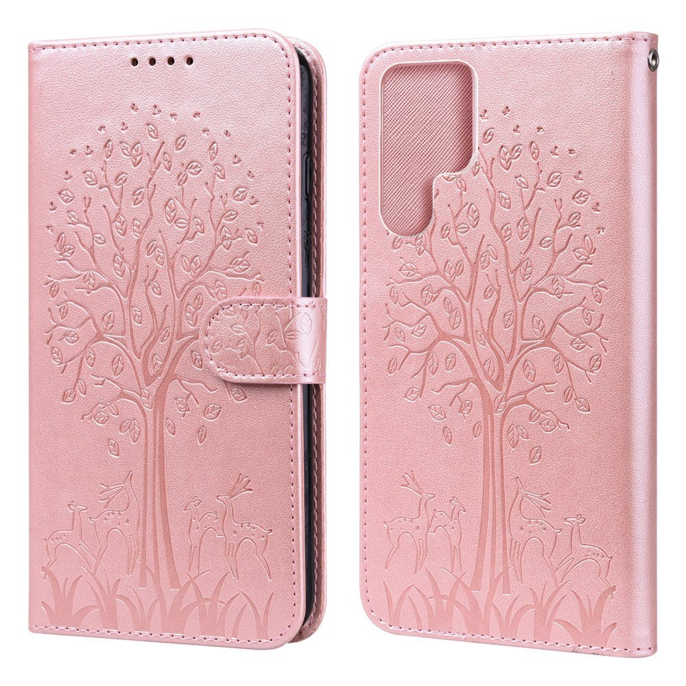 EIDERWOOD Samsung Galaxy S22 Ultra (5G) Vegan Leather Case with Card Holder and Print - Pink