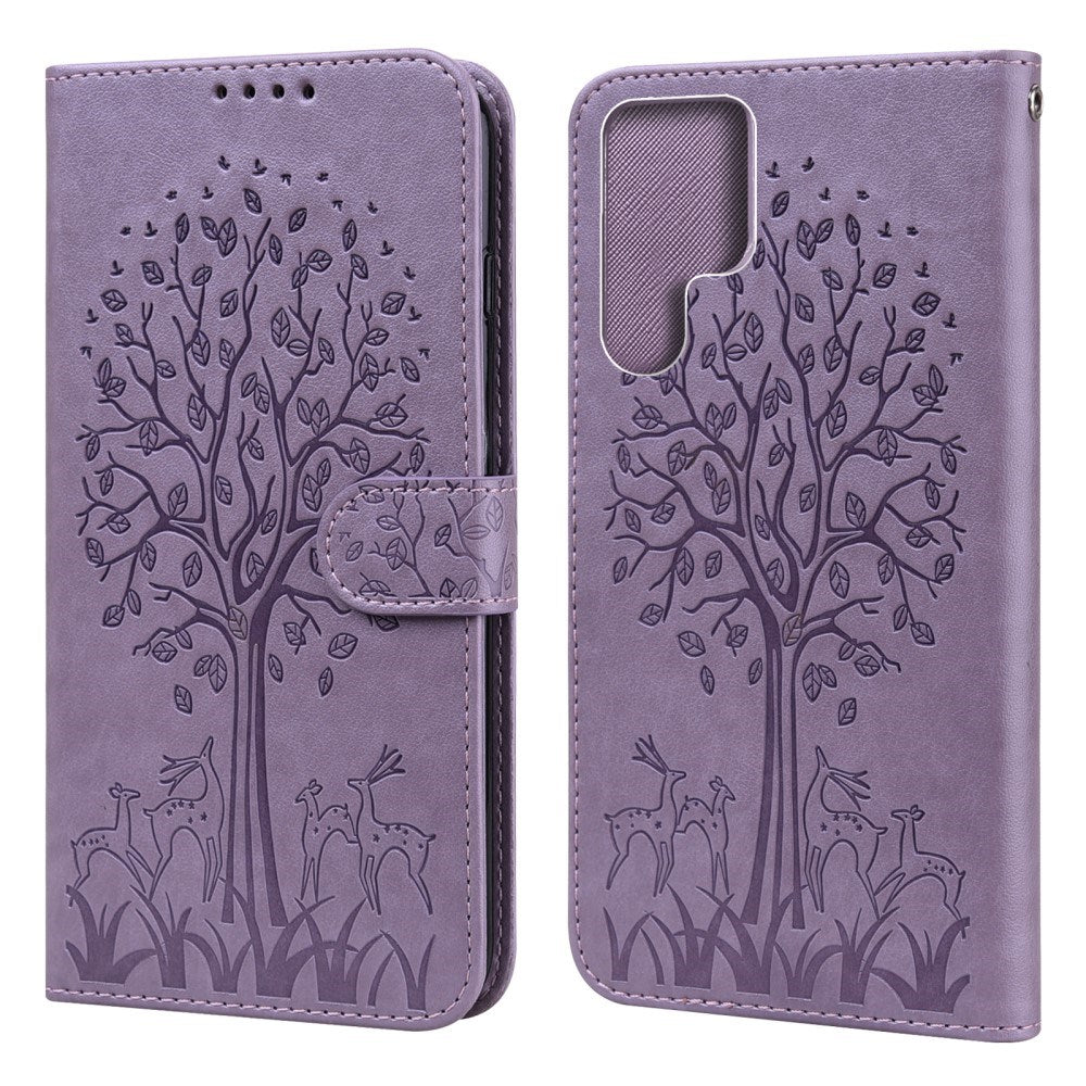 EIDERWOOD Samsung Galaxy S22 Ultra (5G) Vegan Leather Case with Card Holder and Print - Purple