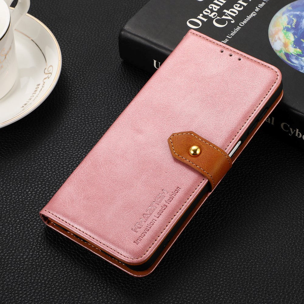 Samsung Galaxy S22 Khazneh Leather Wallet Case & Golden Clasp - Rose Gold