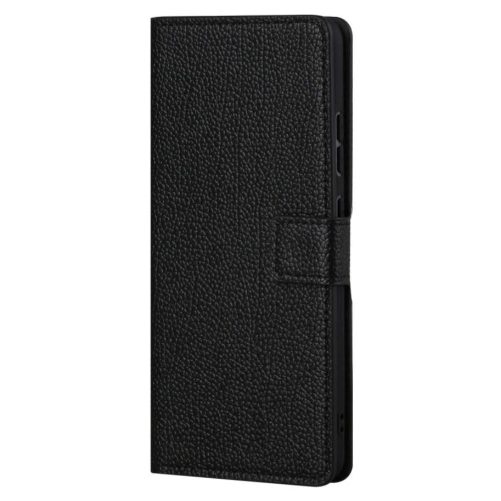 Samsung Galaxy S22 Litchi Leather Wallet Case - Black