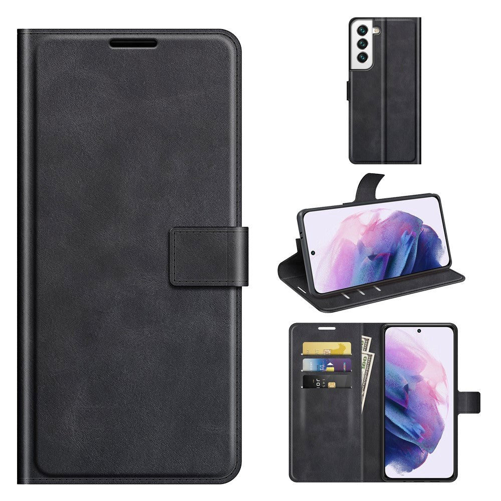 Samsung Galaxy S22+ (Plus) Shiny Leather Wallet Case - Black