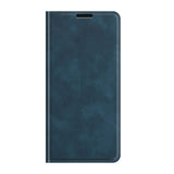 Samsung Galaxy S22 Ultra Matte Leather Flip Case w. Card Holder & Stand - Blue