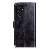 Samsung Galaxy S22 Ultra Vintage Look Leather Wallet Case - Black