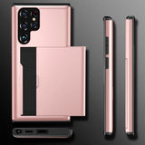 Samsung Galaxy S22 Ultra Hybrid Plastic Tough Case w. Card Holder - Rose Gold