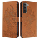 Samsung Galaxy S22 Leather Flip Case Tiger Pattern w. Strap - Brown