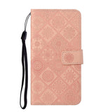 Samsung Galaxy S22+ (Plus) Leather Wallet Case Pattern with Flowers - Pink