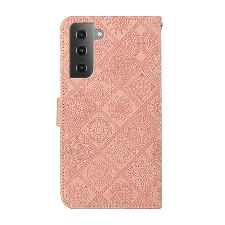 Samsung Galaxy S22+ (Plus) Leather Wallet Case Pattern with Flowers - Pink