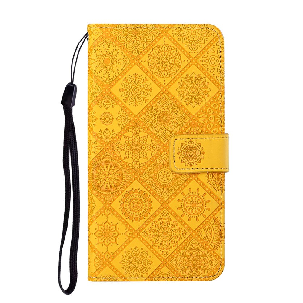 Samsung Galaxy S22+ (Plus) Leather Wallet Case Pattern with Flowers - Yellow