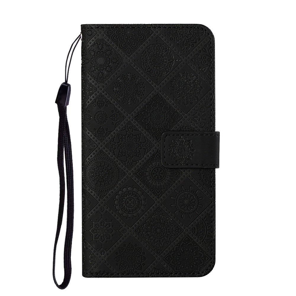 Samsung Galaxy S22+ (Plus) Leather Wallet Case Pattern with Flowers - Black