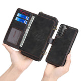 Samsung Galaxy S21 FE (5G) MEGSHI 2-in-1 Magnetic Leather Flip Case w. Extra Large Magnetic Wallet - Black