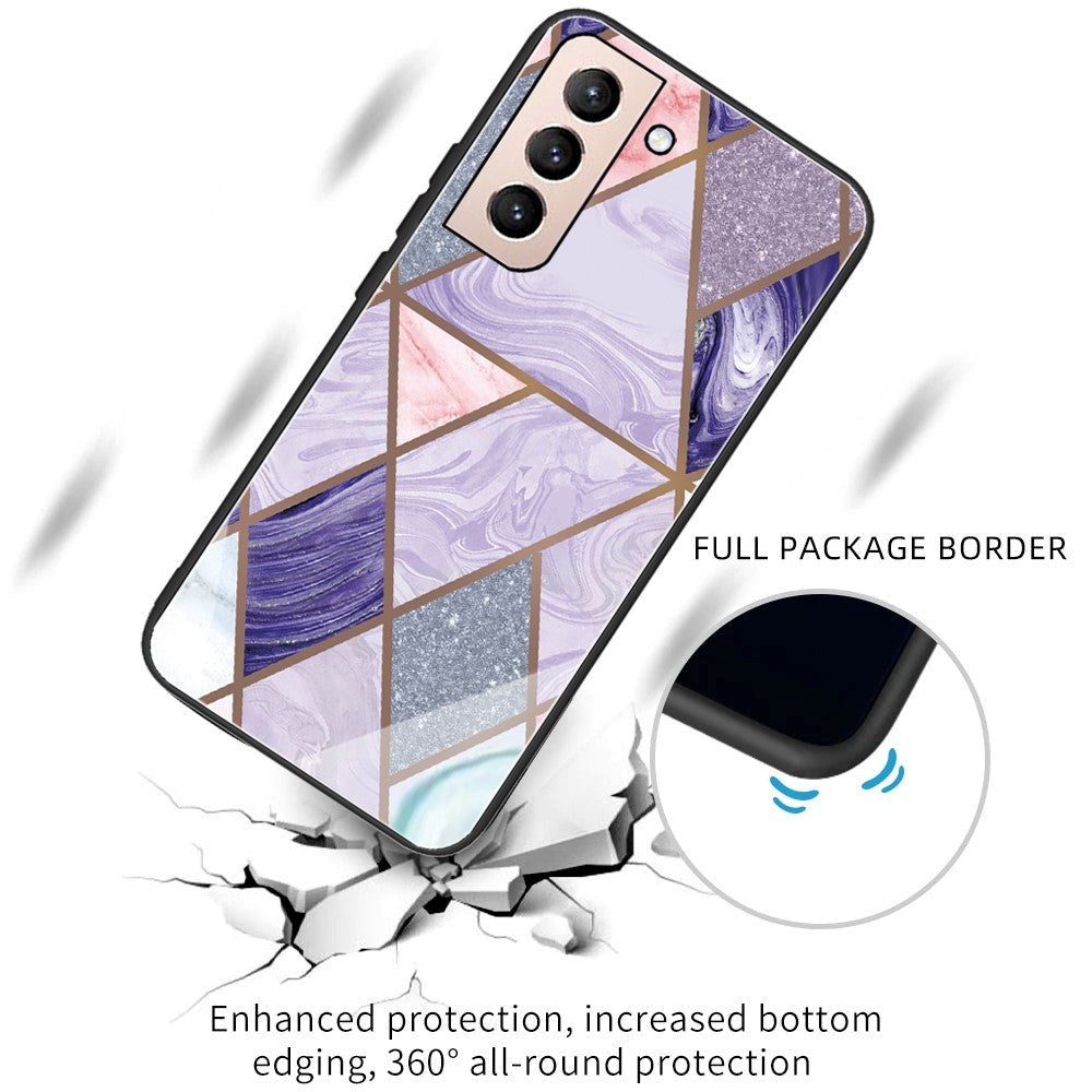 Samsung Galaxy S22 Plastic Case w. Glass Back - Purple Rhombus