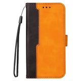 Samsung Galaxy M52 (5G) Two-Colour Leather Wallet Case - Orange / Black