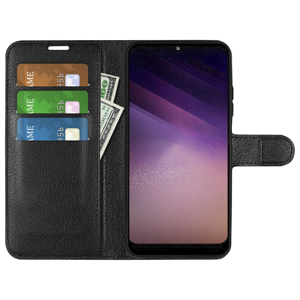 Samsung Galaxy A03 Litchi Leather Wallet Case - Black