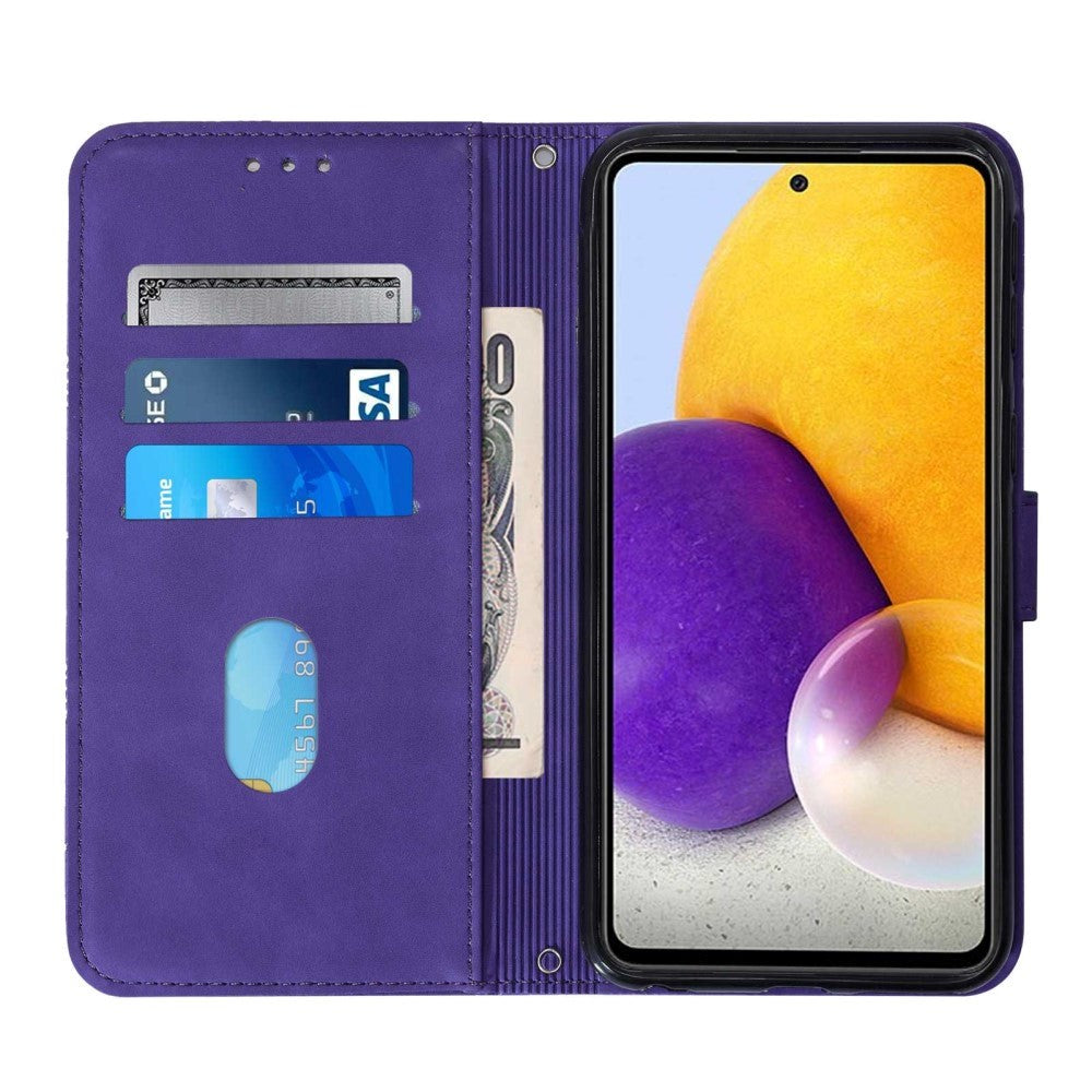 Samsung Galaxy A72 (4G/5G) Soft Leather Wallet Case - Geometry Pattern - Purple