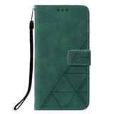 Samsung Galaxy A72 (4G/5G) Soft Leather Wallet Case - Geometry Pattern - Dark Green