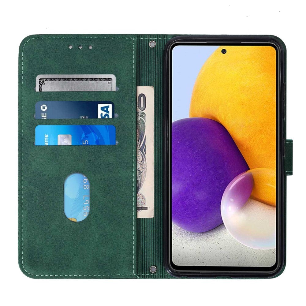 Samsung Galaxy A72 (4G/5G) Soft Leather Wallet Case - Geometry Pattern - Dark Green