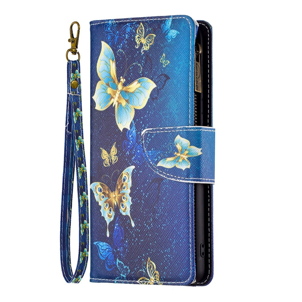 Samsung Galaxy A73 (5G) Leather Case w. Large Wallet - Blue butterflies