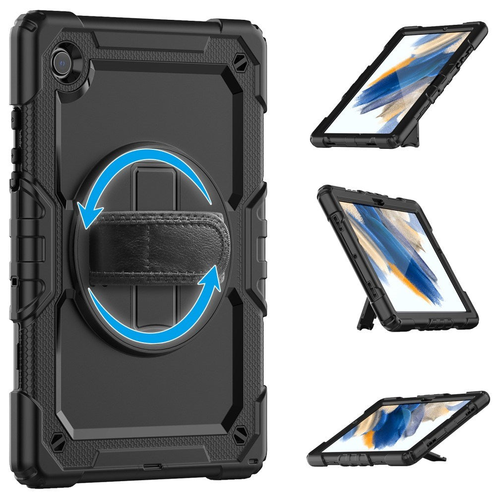 EIDERWOOD Samsung Galaxy Tab A8 10.5" (2021) Tough Case w. Hand Holder, Shoulder Strap & Screen Protector - Black