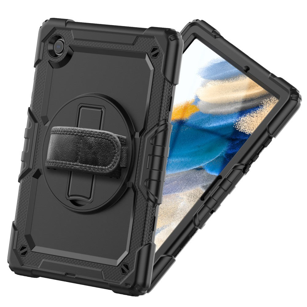 EIDERWOOD Samsung Galaxy Tab A8 10.5" (2021) Tough Case w. Hand Holder, Shoulder Strap & Screen Protector - Black