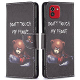 Samsung Galaxy A03 Case with Large Wallet in Leather - Do not Touch My Phone Bear - Black