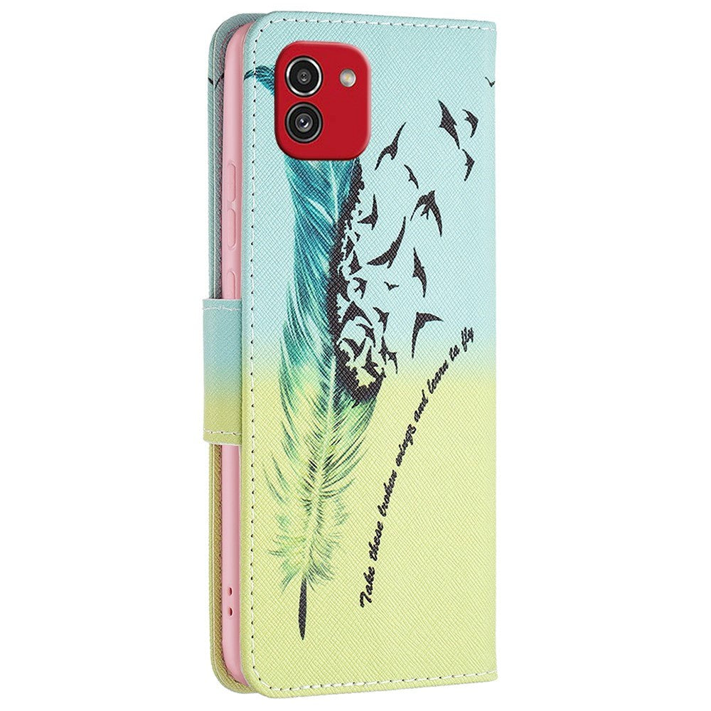 Samsung Galaxy A03 Case with Large Wallet in Leather - Feather and Birds