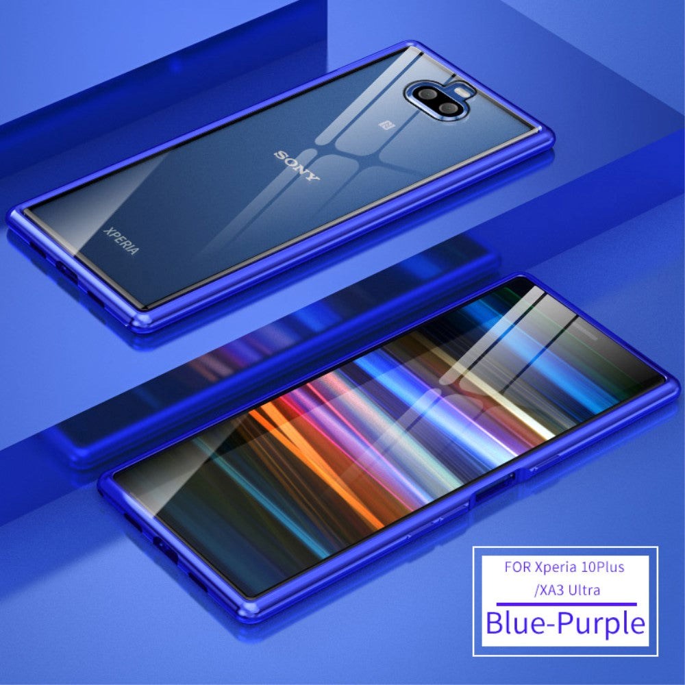 Sony Xperia 10 Plus Case w. Metal Bumper & Glass Back - Blue