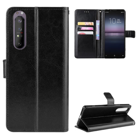 EIDERWOOD Sony Xperia 5 II Leather Case with Wallet and Strap - Black