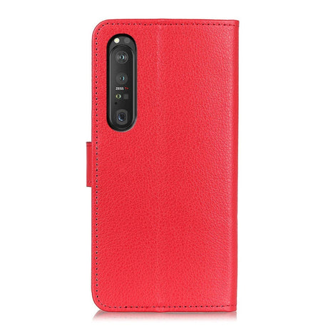 Sony Xperia 1 III Litchi Leather Wallet Case - Red