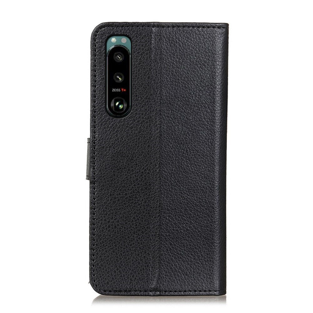 EIDERWOOD Sony Xperia 5 III Litchi Leather Wallet Case - Black