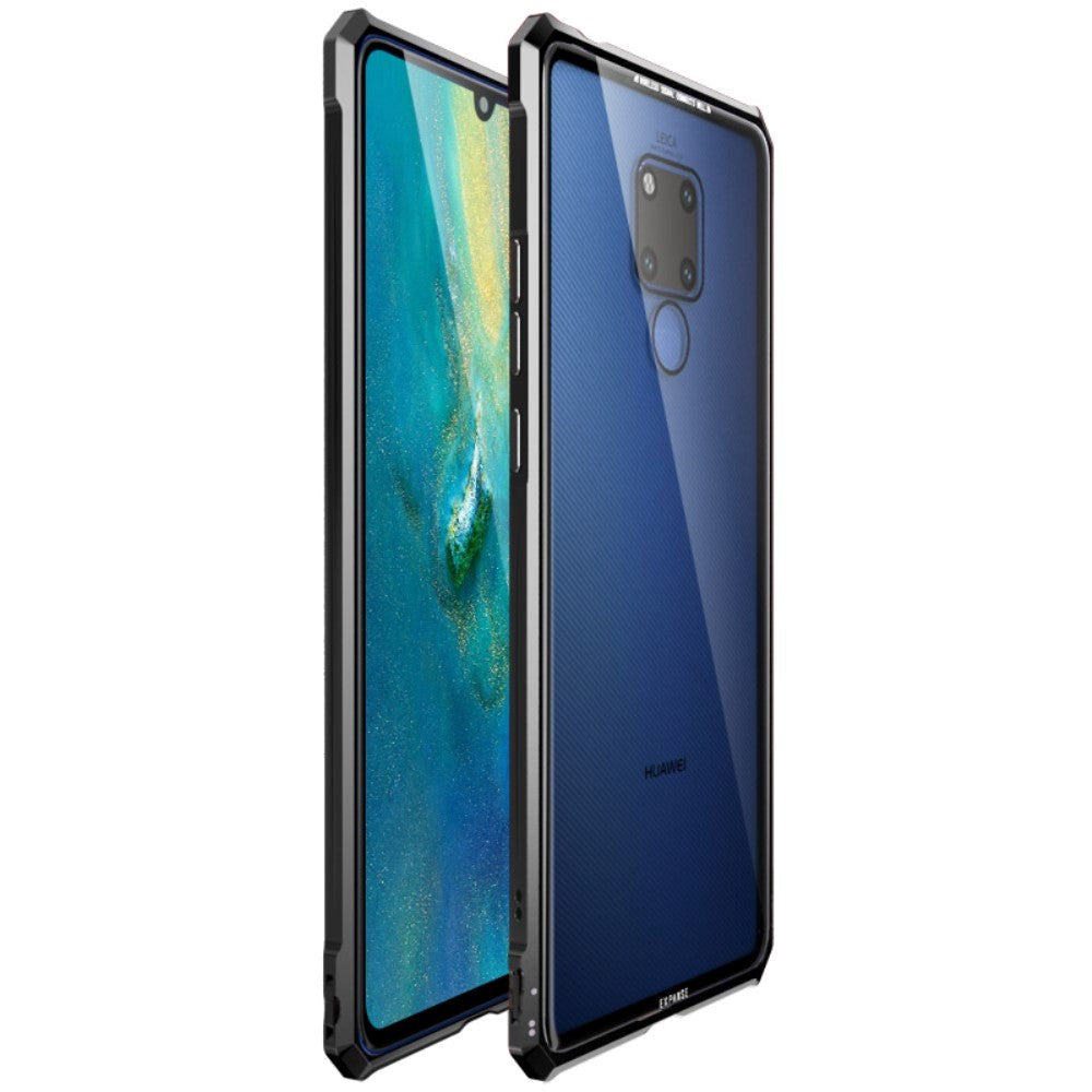 Huawei Mate 20 X Case w. Metal Bumper & Glass Back - Black