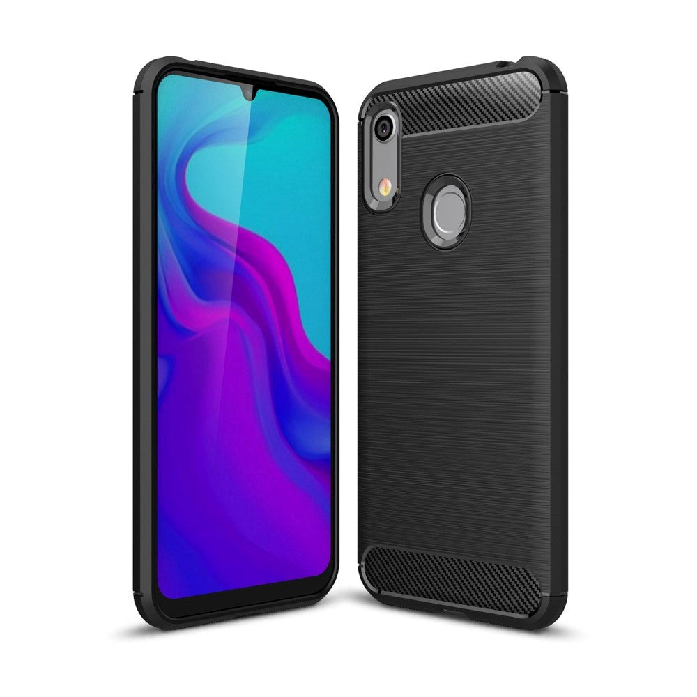 Huawei Y6 / Y6s (2019) Brushed Carbon Fibre TPU Plastic Case Black