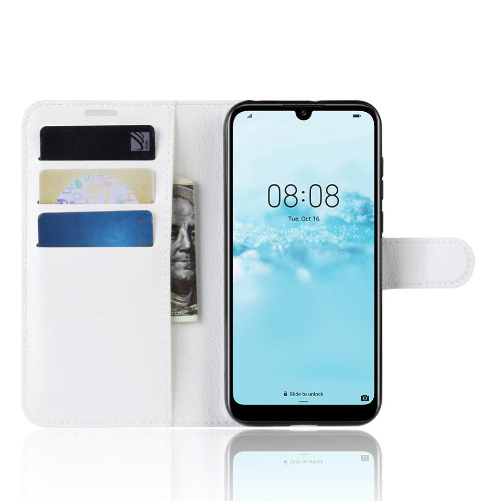 Huawei Y5 (2019) Litchi Leather Wallet Case - White