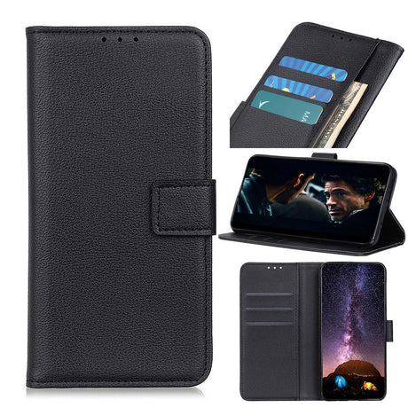 Huawei P40 Litchi Leather Wallet Case - Black