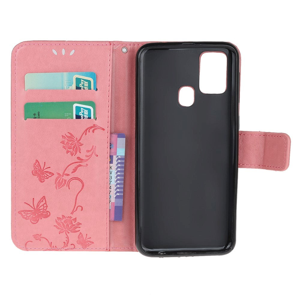 Huawei P Smart (2020) Leather Wallet Case - Flowers and Butterflies Pink