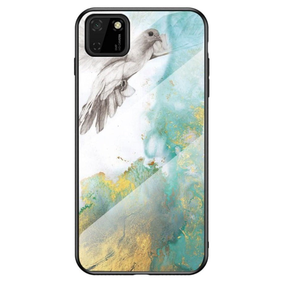 Huawei Y5p Flexible Plastic Case w. Glass back - Marble and Dove