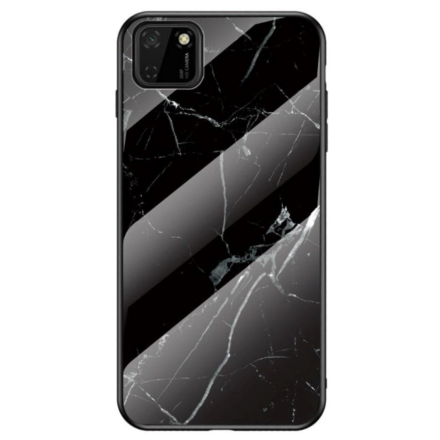 Huawei Y5p Flexible Plastic Case w. Glass back - Black Marble