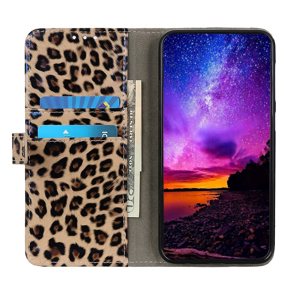 Huawei Honor 9X Lite Shiny Leather Case w. Leopard wallet