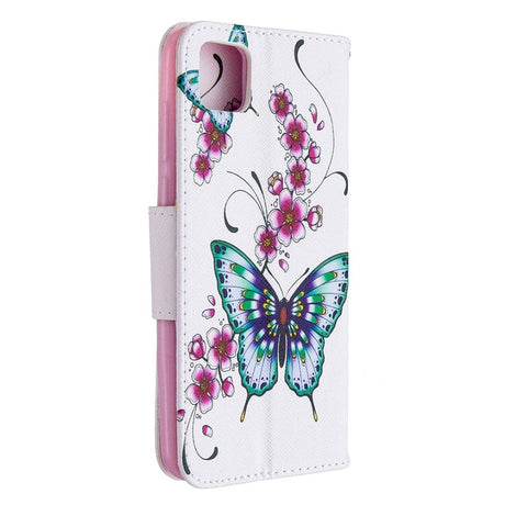 Huawei Y5p Chequered Leather Wallet Case - Butterfly