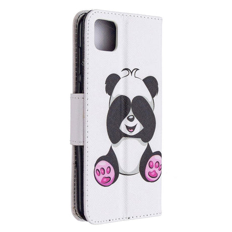 Huawei Y5p Chequered Leather Wallet Case - Baby Panda