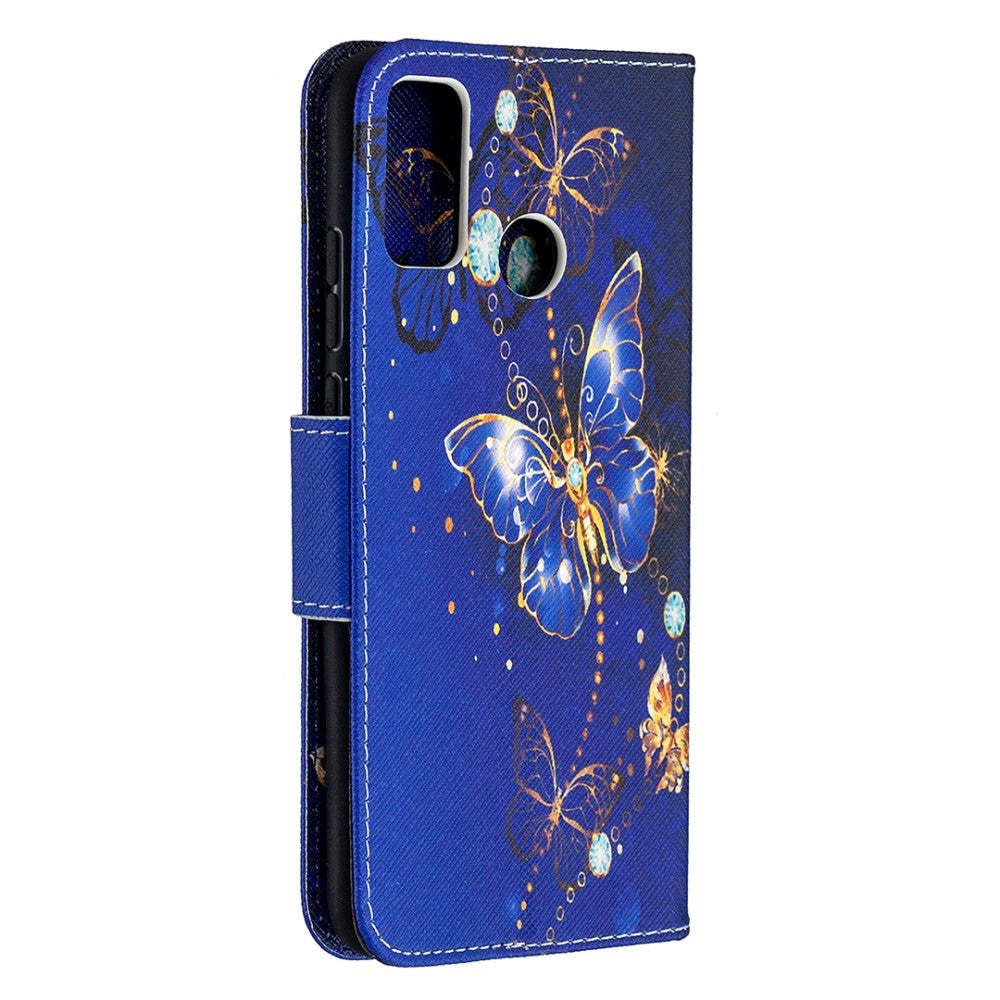 Huawei Honor 9X Lite Leather Wallet Case - Gold & Blue Butterflies