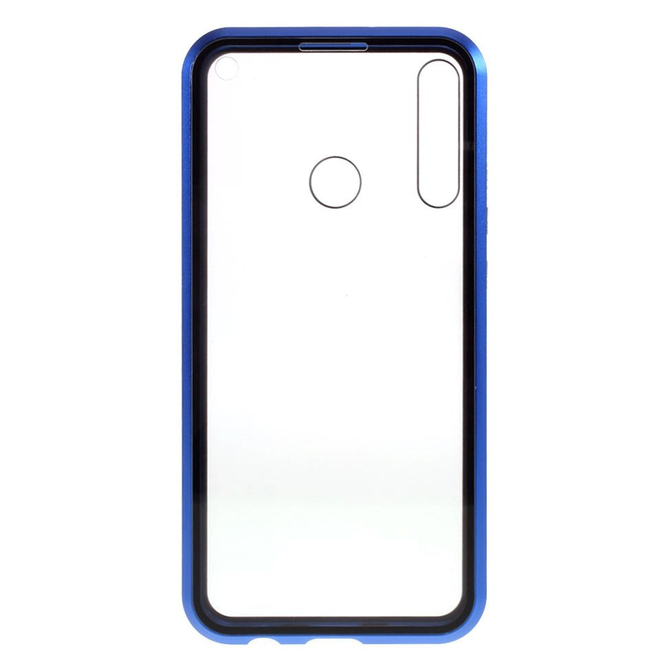 Huawei P40 Lite E Magnetic Case w. Privacy, Glass Back and Front - Black / Blue