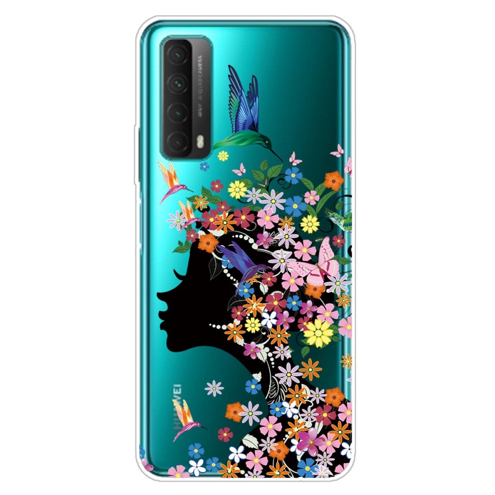 Huawei P Smart (2021) Transparent Plastic Case w. Flower girl