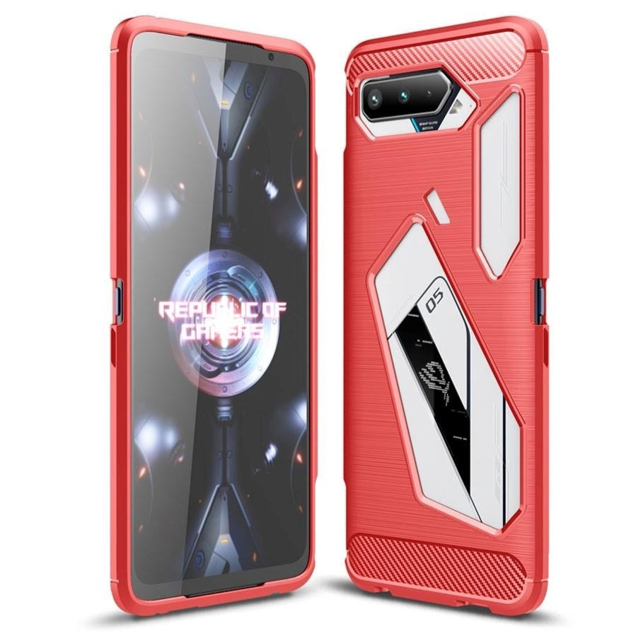 Asus ROG Phone 5 Brushed Carbon Fiber TPU Plastic Case - Red