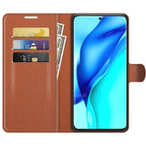 Huawei P50 Pro Litchi Leather Wallet Case - Brown