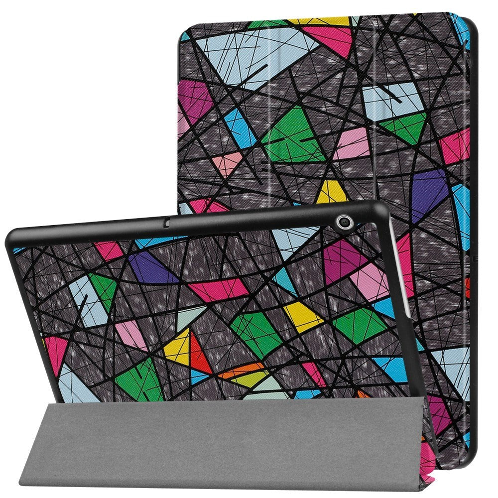 Huawei MediaPad T3 10 9.6" Case - Tri-Fold Leather Case "Crazy Patterns" Grey