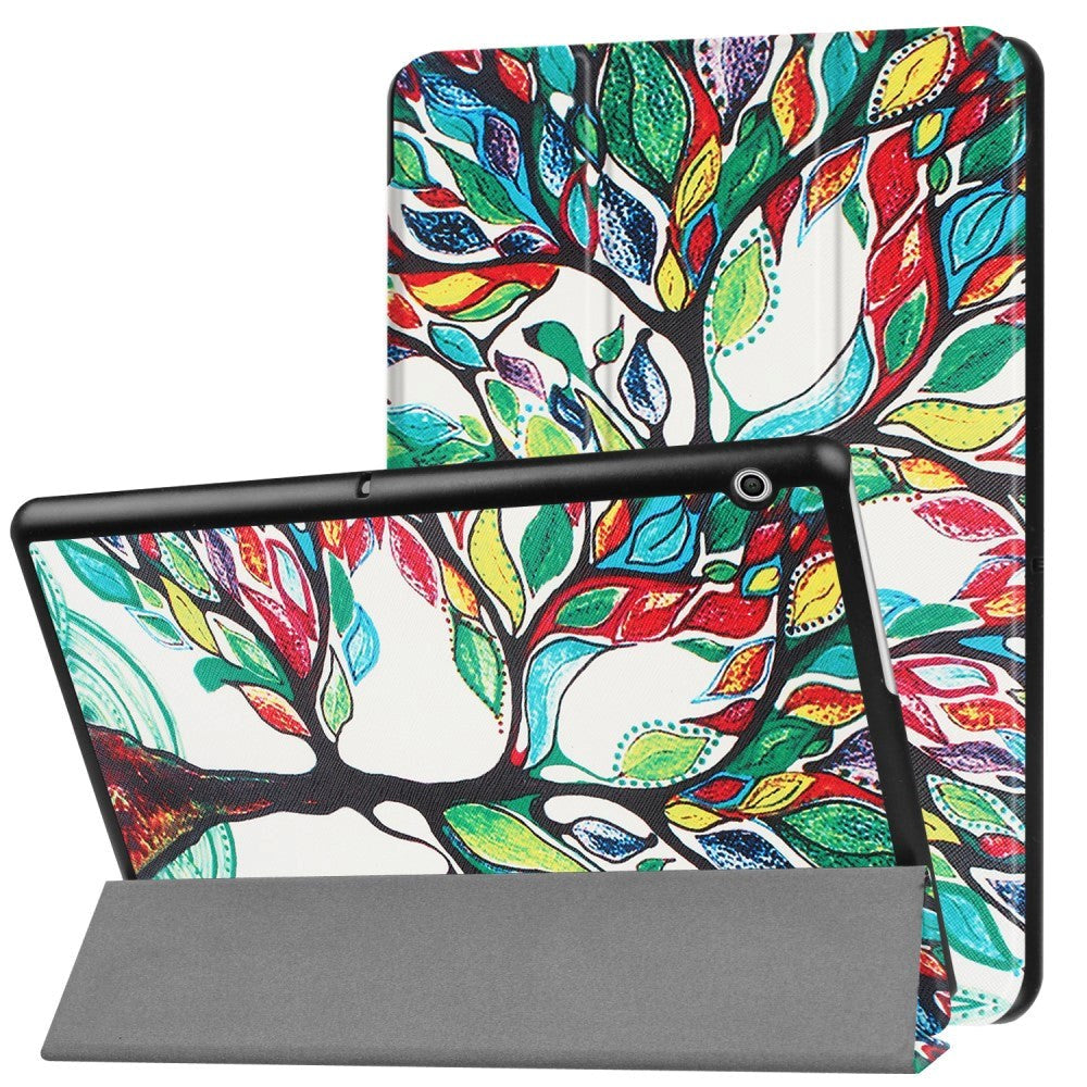 Huawei MediaPad T3 10 9.6" Case - Tri-Fold Leather Case "Tree Painting" White/Green