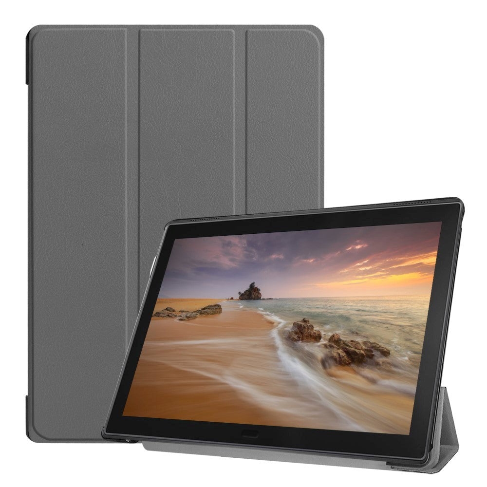 Lenovo Tab E10 Leather Case w. Tri-fold Stand - Grey