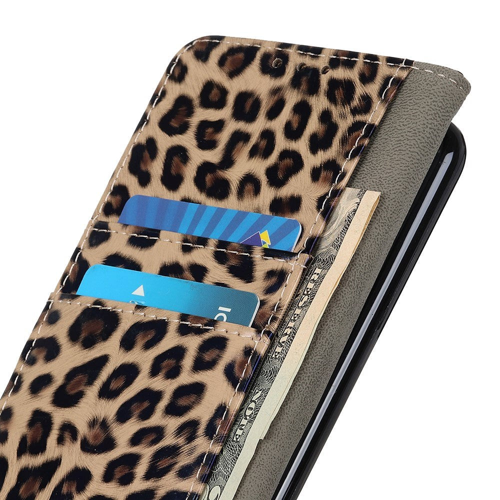 Motorola Moto E6 Plus Leopard Wallet Case Brown