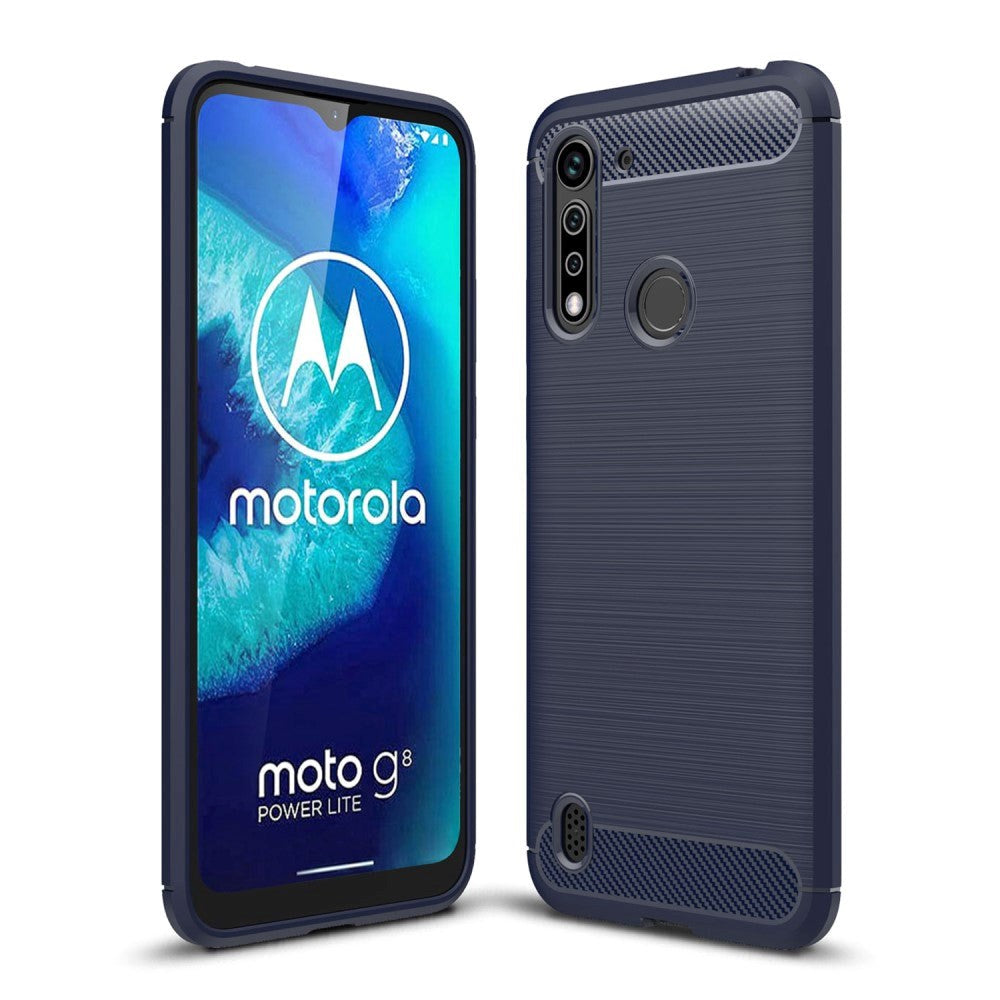 Motorola Moto G8 Power Lite Brushed Carbon Fibre Flexible Plastic Case - Dark Blue