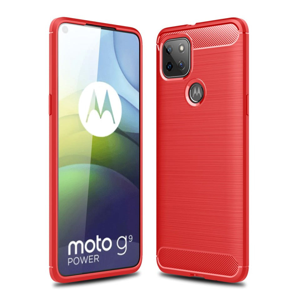 Motorola Moto G9 Power Brushed Carbon Fiber Flexible Plastic Case - Red